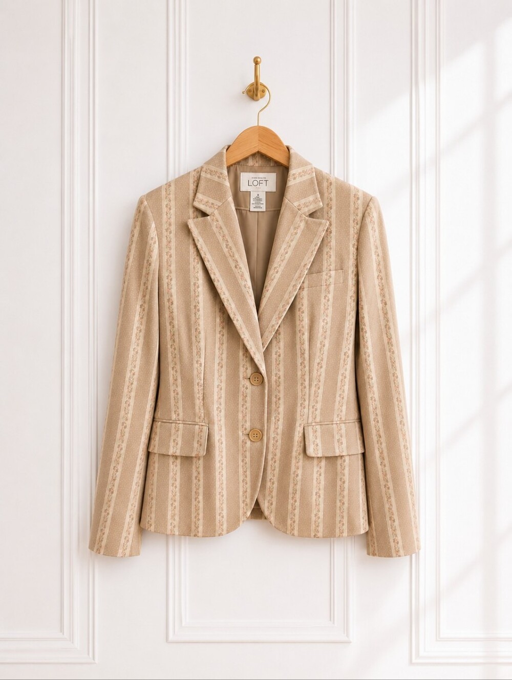 LOFT Floral Stripe Cotton Blazer Size 8 Tailored Beige Pink Cottagecore Jacket - Picture 6 of 9